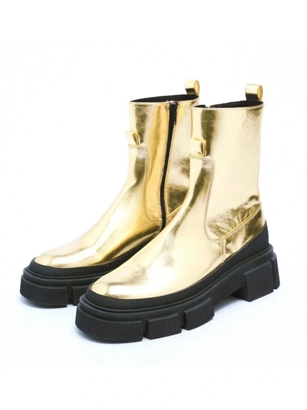 Zara Metallic Gold Platform Chelsea Boots